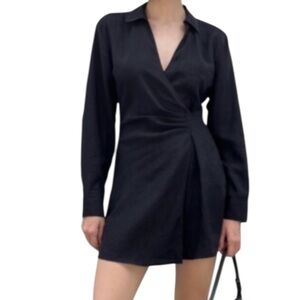 Zara Black Wrap V-Neck Long Sleeves Mini Dress Size S